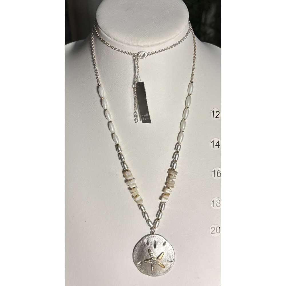 J. Jill NWT Silver Tone Sand Dollar Starfish Pendant Necklace Coastal Boho